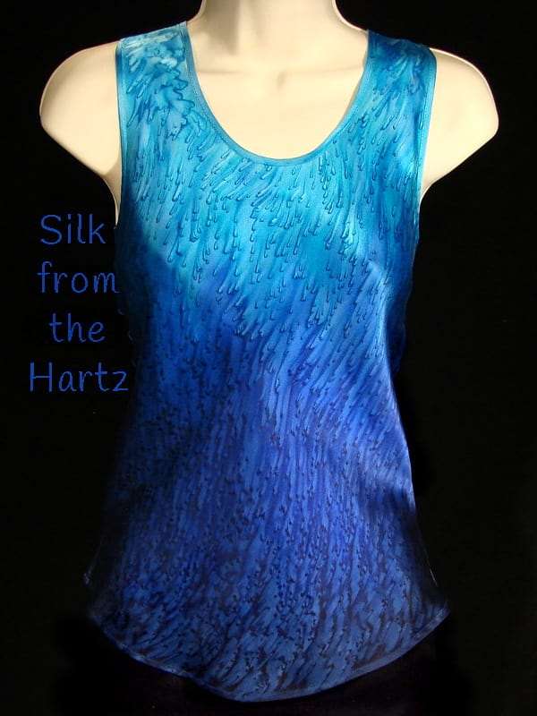 Women's Blue/Turquoise Silk Tank Tops Women's Hand Dyed Silk Royal Blue, Turquoise and Navy Tank Top