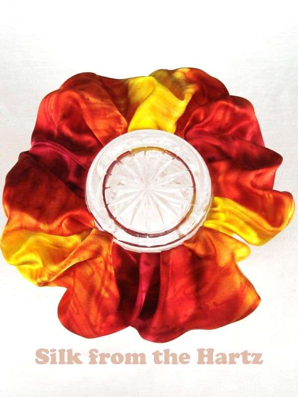 Bright Yellow-Red Silk Satin Big Colorful Scrunchies for Hair